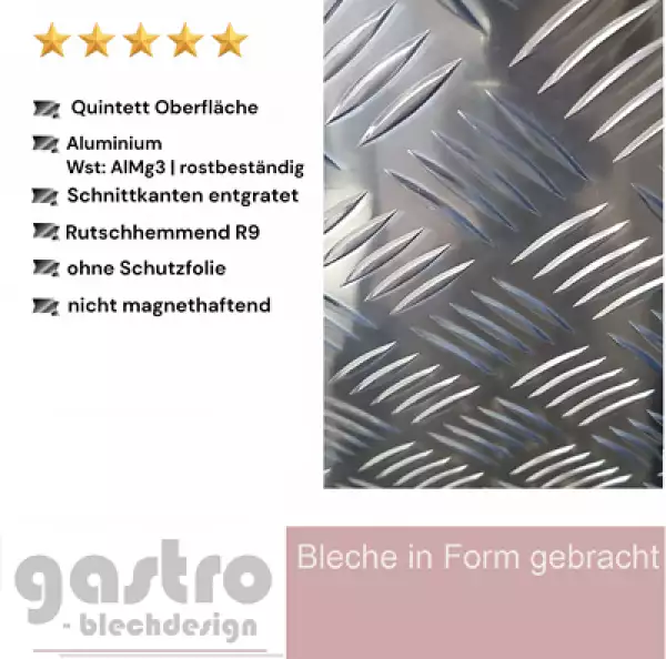 Aluminium Tränenblech Quintett in Nahaufnahme, rutschfestes Riffelprofil
